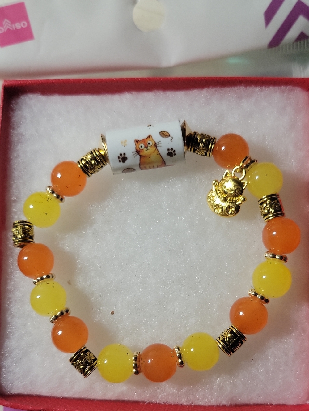 Cute Cat Charm Yellow & Orange Beaded Small Pet Bracelet